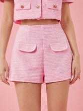 Enchnt Fall Holiday Pink Romantic Women Solid Color Faux Pocket Elegant Loose Shorts